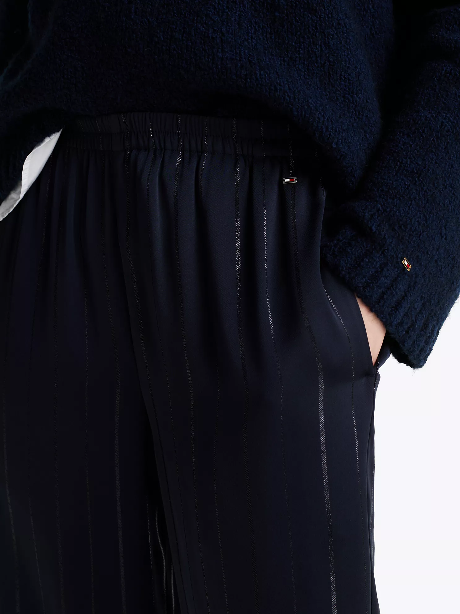 Metallic Stripe Pull-On Pant - Lurex Navy Stripe 7 Metallic Stripe Pull-On Pant
- Lurex Navy Stripe