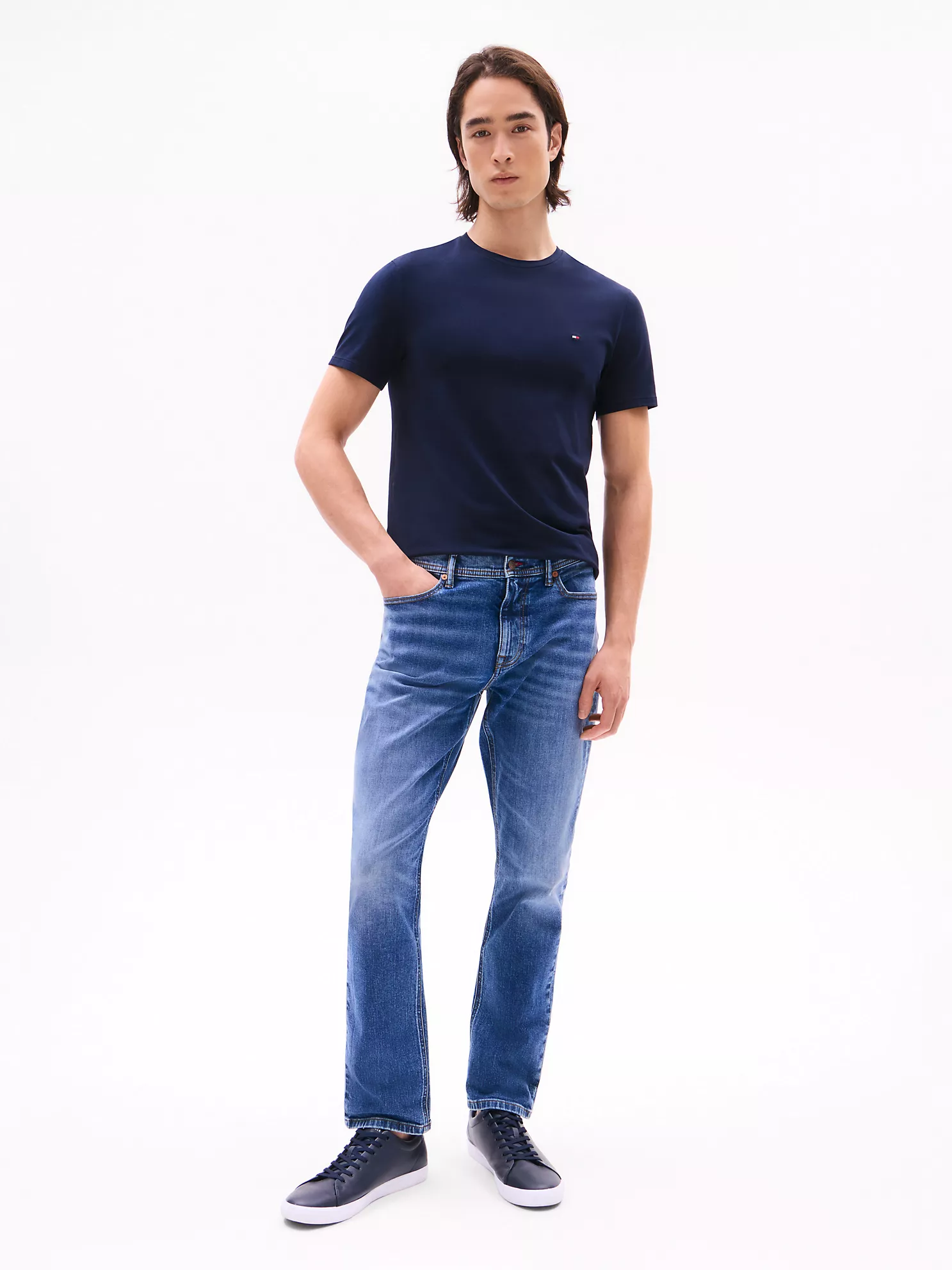 Faded Wash Stretch Straight Jean
         - Faded Dark Wash Denim