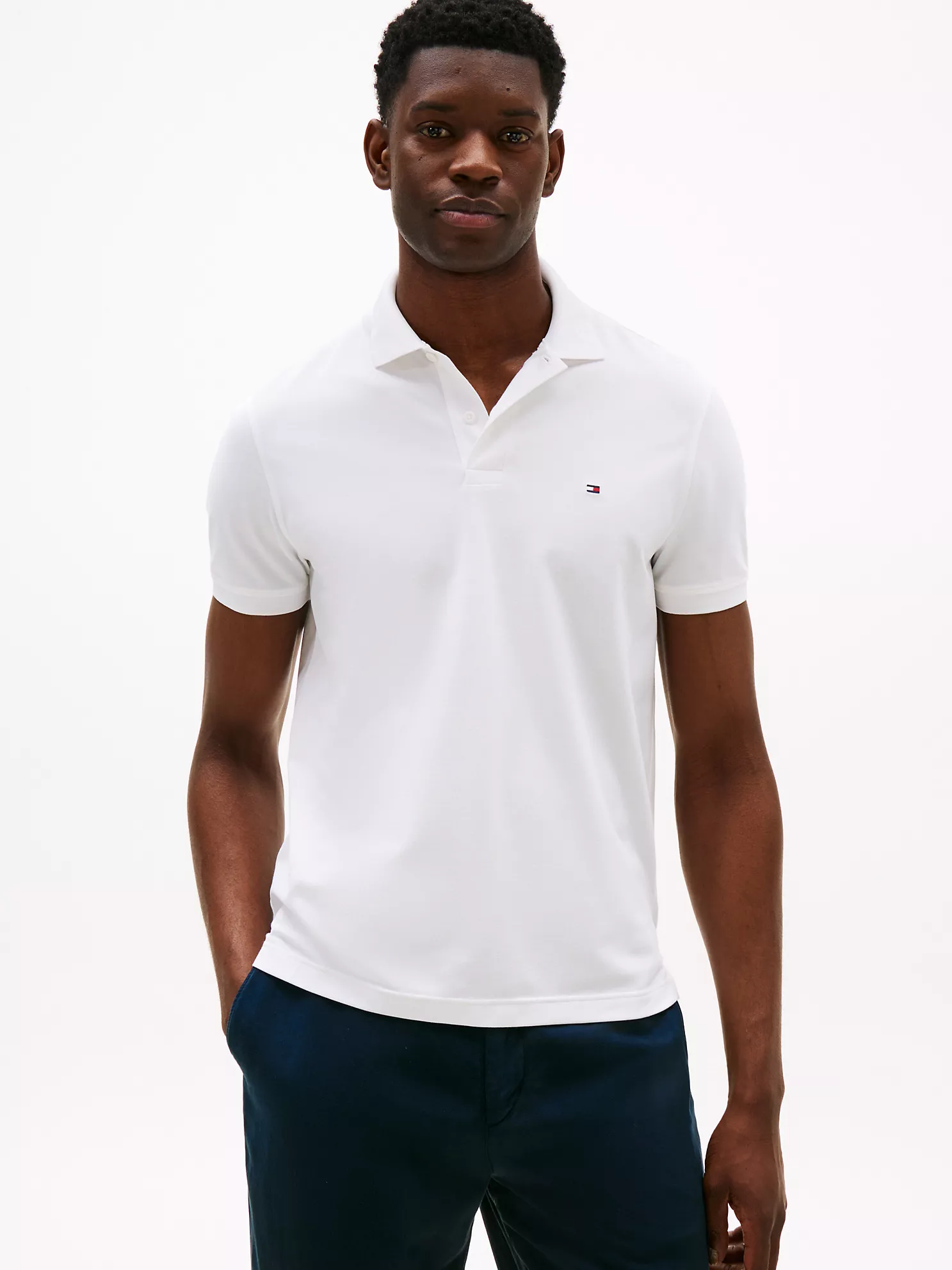 Regular Fit Pique Tech Polo - White 1 Regular Fit Pique Tech Polo
- White