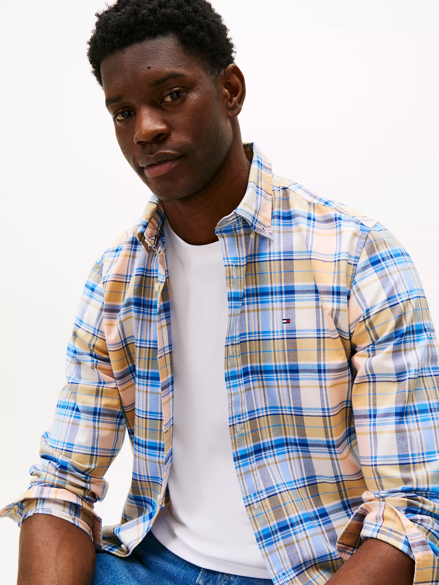 Regular Fit Madras Stretch Oxford Shirt - Sunny Orange Multi 7 Regular Fit Madras Stretch Oxford Shirt
- Sunny Orange Multi